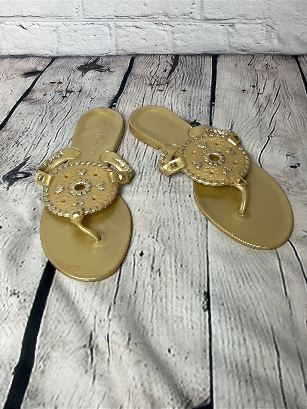 Jack Rogers Gold Embellished Thong Jelly Sandals